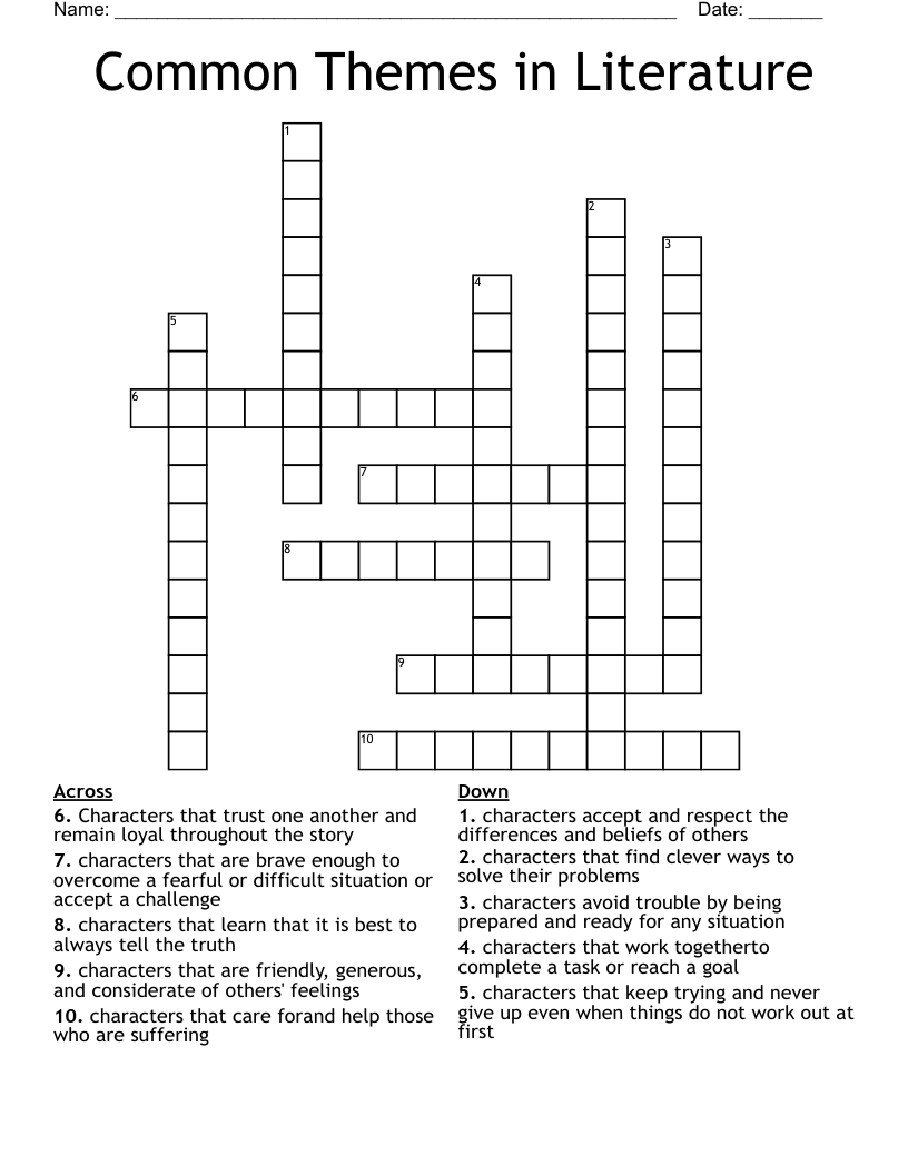Common Themes In Literature Crossword WordMint Common Themes In Literature Crossword WordMint