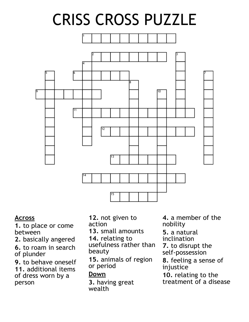 CRISS CROSS PUZZLE Crossword WordMint CRISS CROSS PUZZLE Crossword WordMint