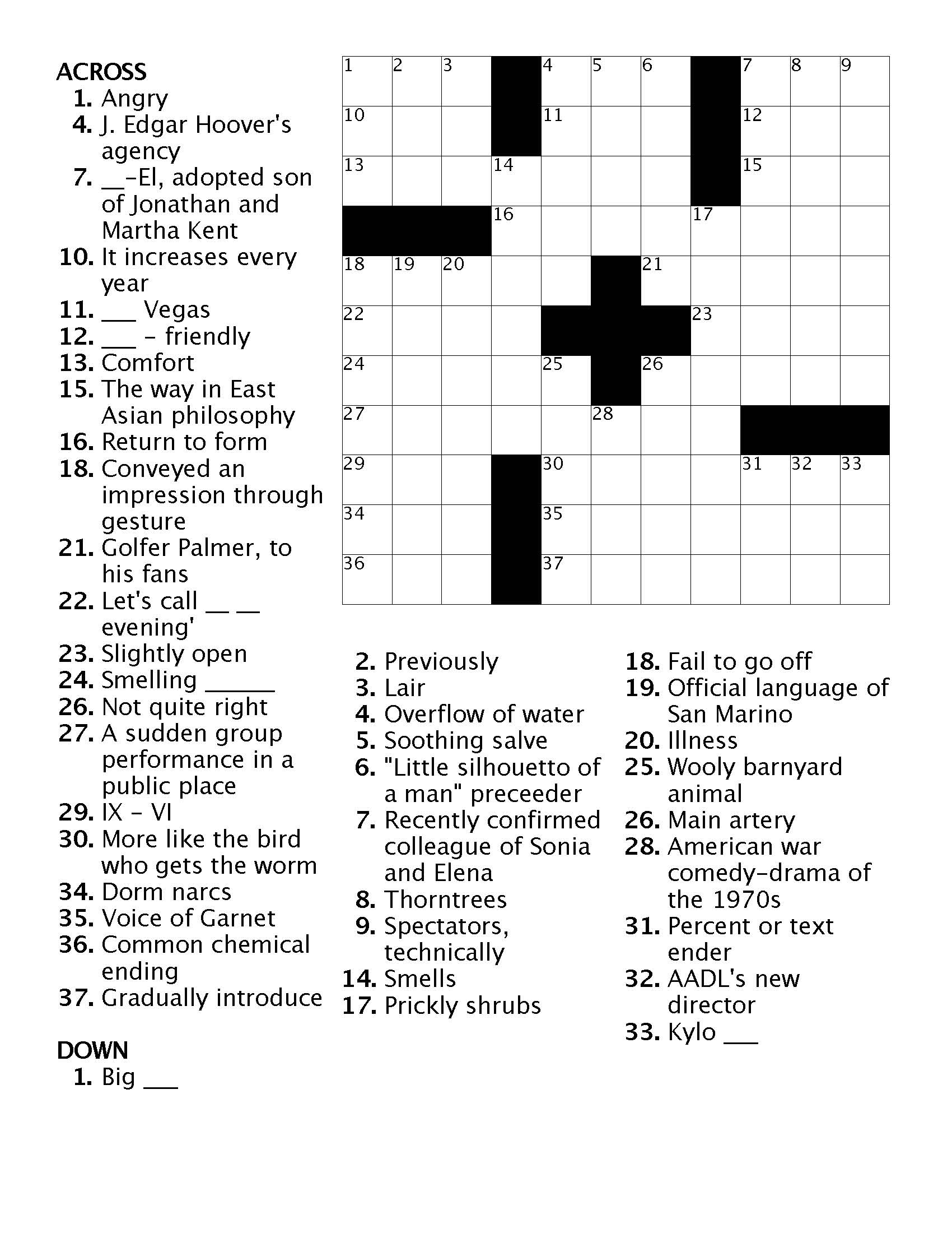 Big Printable Crossword Puzzles Big Printable Crossword Puzzles