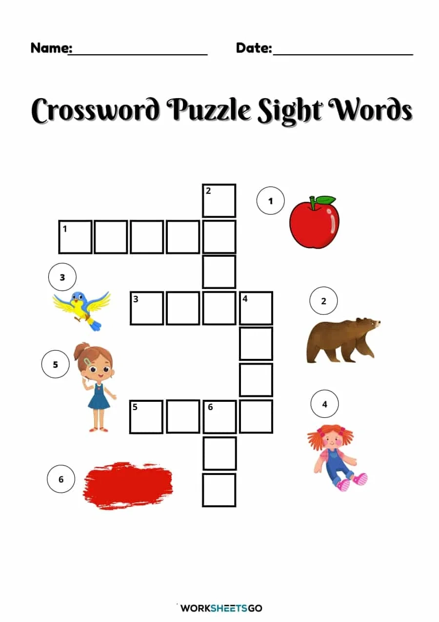 Crossword Puzzle Sight Words Worksheets WorksheetsGO Crossword Puzzle Sight Words Worksheets WorksheetsGO