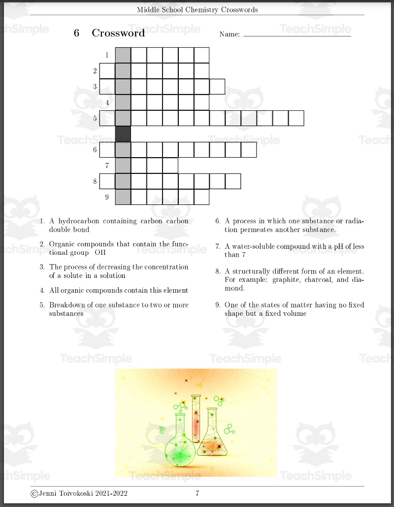 Chemistry Crossword Middle School Printable Chemistry Crossword Middle School Printable
