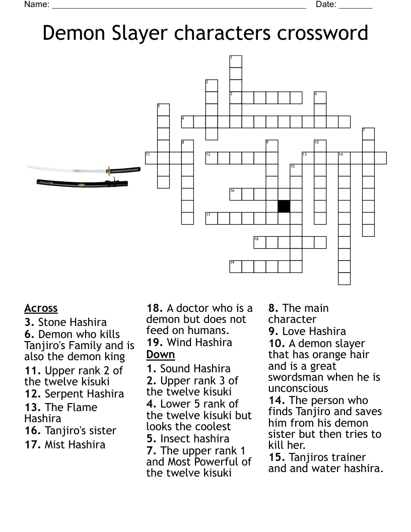Demon Slayer Characters Crossword WordMint