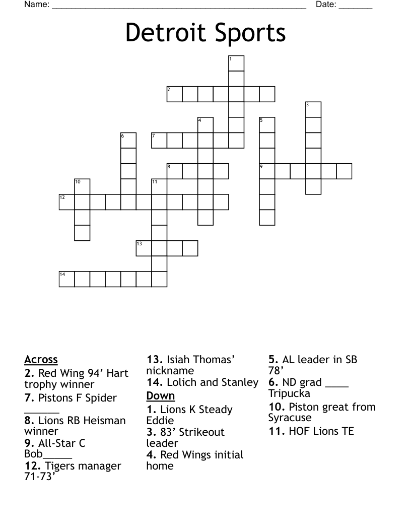Detroit Sports Crossword WordMint Detroit Sports Crossword WordMint