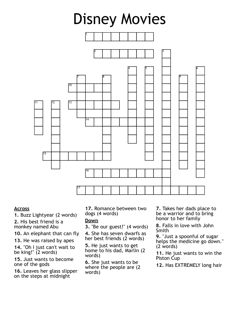 Disney Movies Crossword WordMint Disney Movies Crossword WordMint
