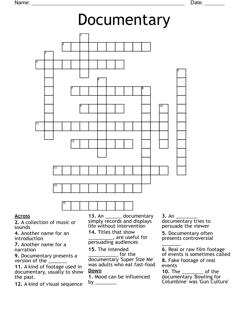 Documentary Crossword WordMint Documentary Crossword WordMint