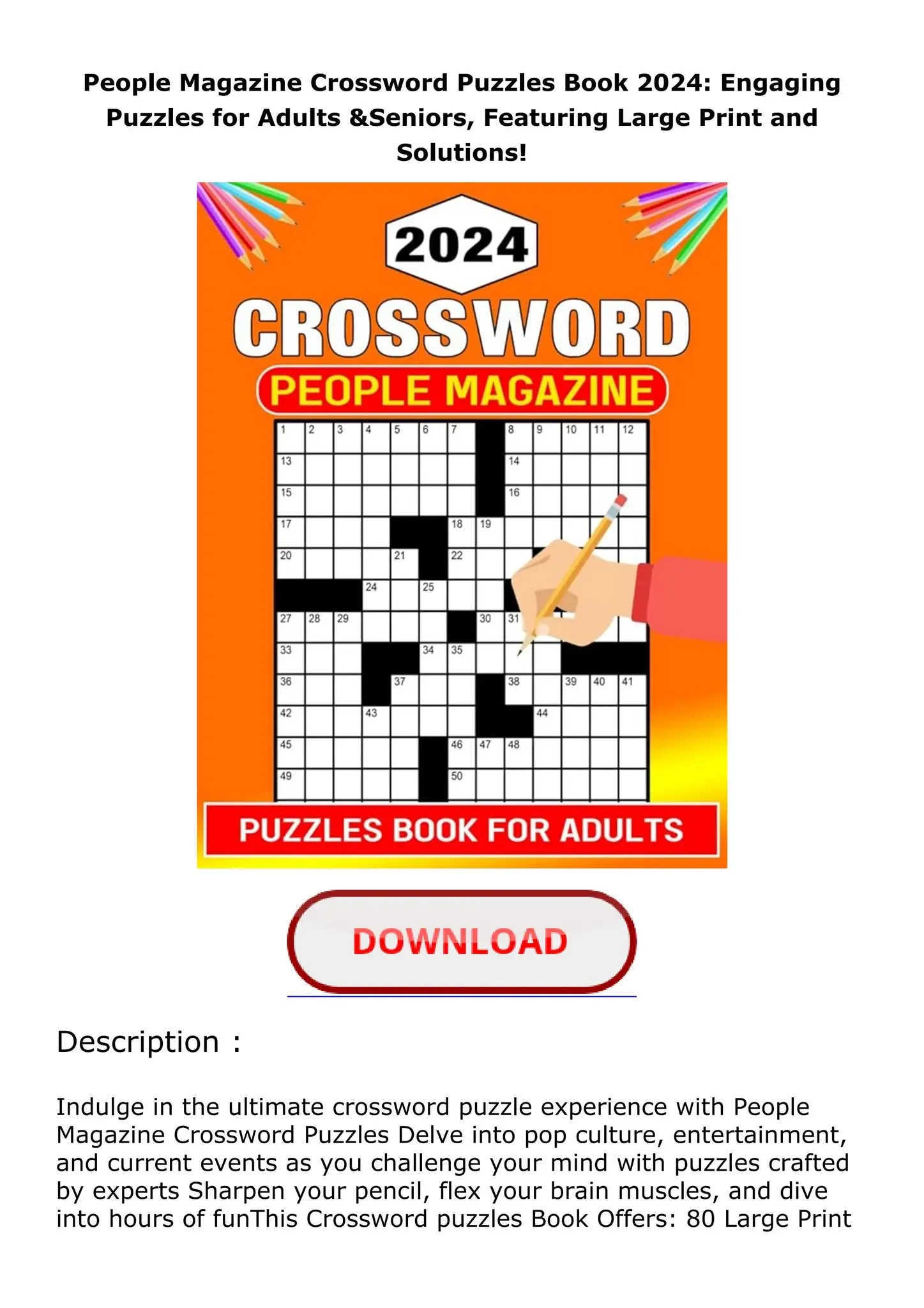 Download PDF People Magazine Crossword Puzzles Book 2024 