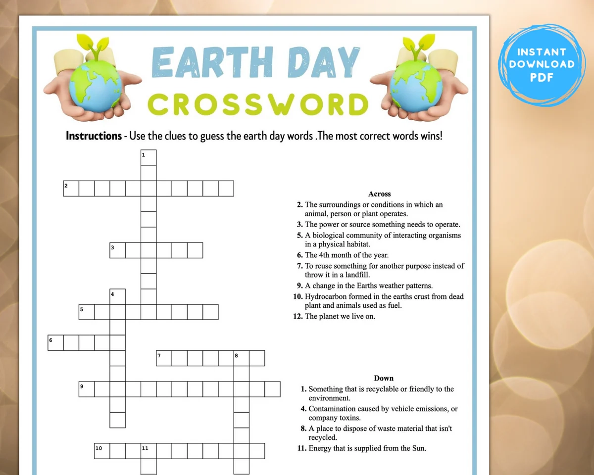 Earth Day Crossword Puzzle Printable Earth Day Crossword Puzzle Printable
