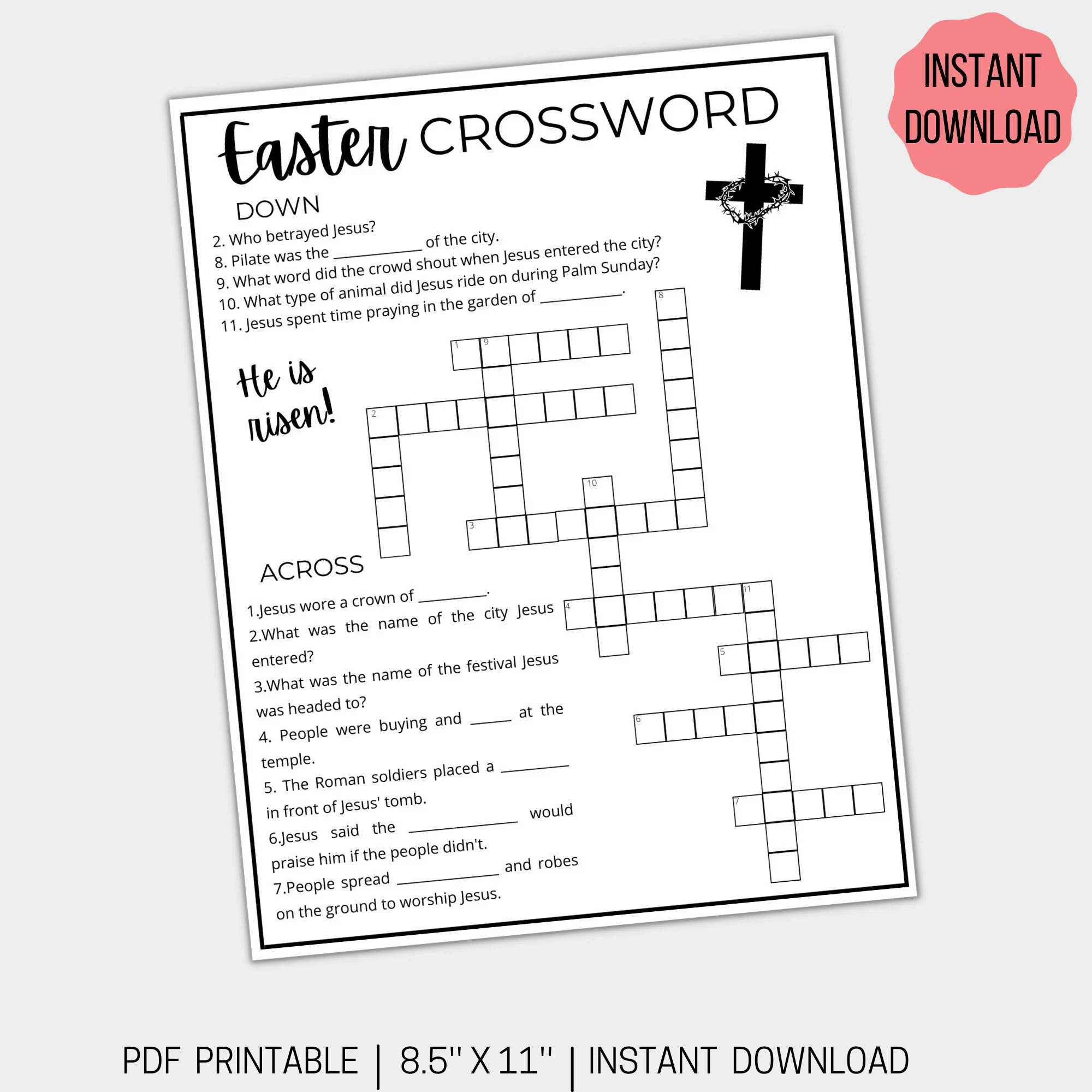 Easter Crossword Puzzle Printable Easter Printable Activity Sunday School Easter Activity Religious Bible Printable Instant Download Etsy UK