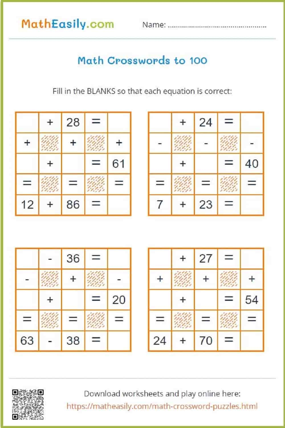 Free Printable Crossword Puzzles Math
