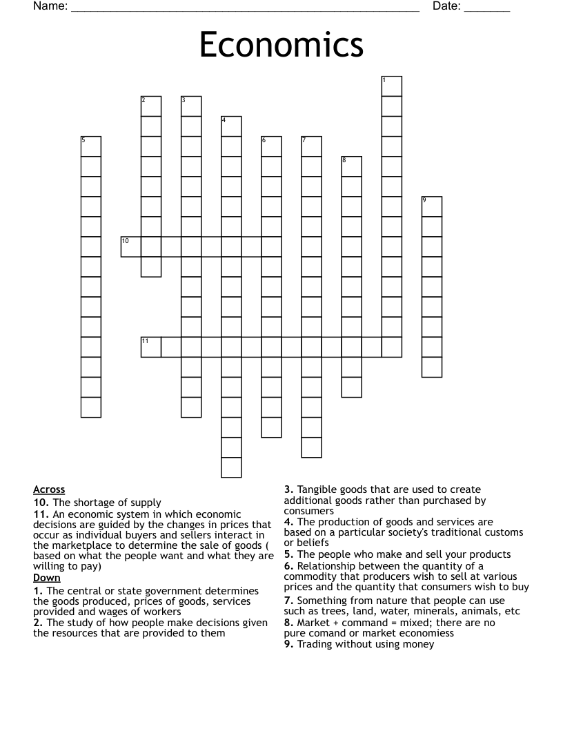 Economics Crossword WordMint Economics Crossword WordMint