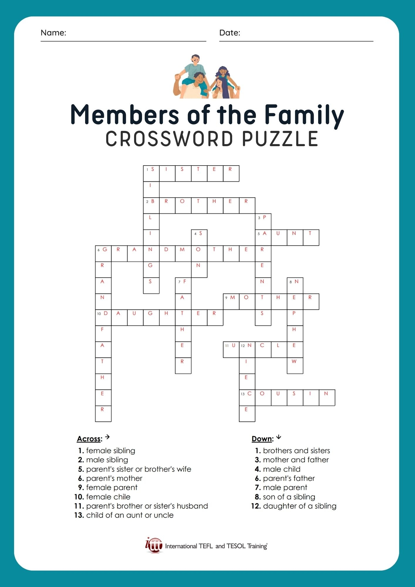 Family Crossword Puzzle Printable