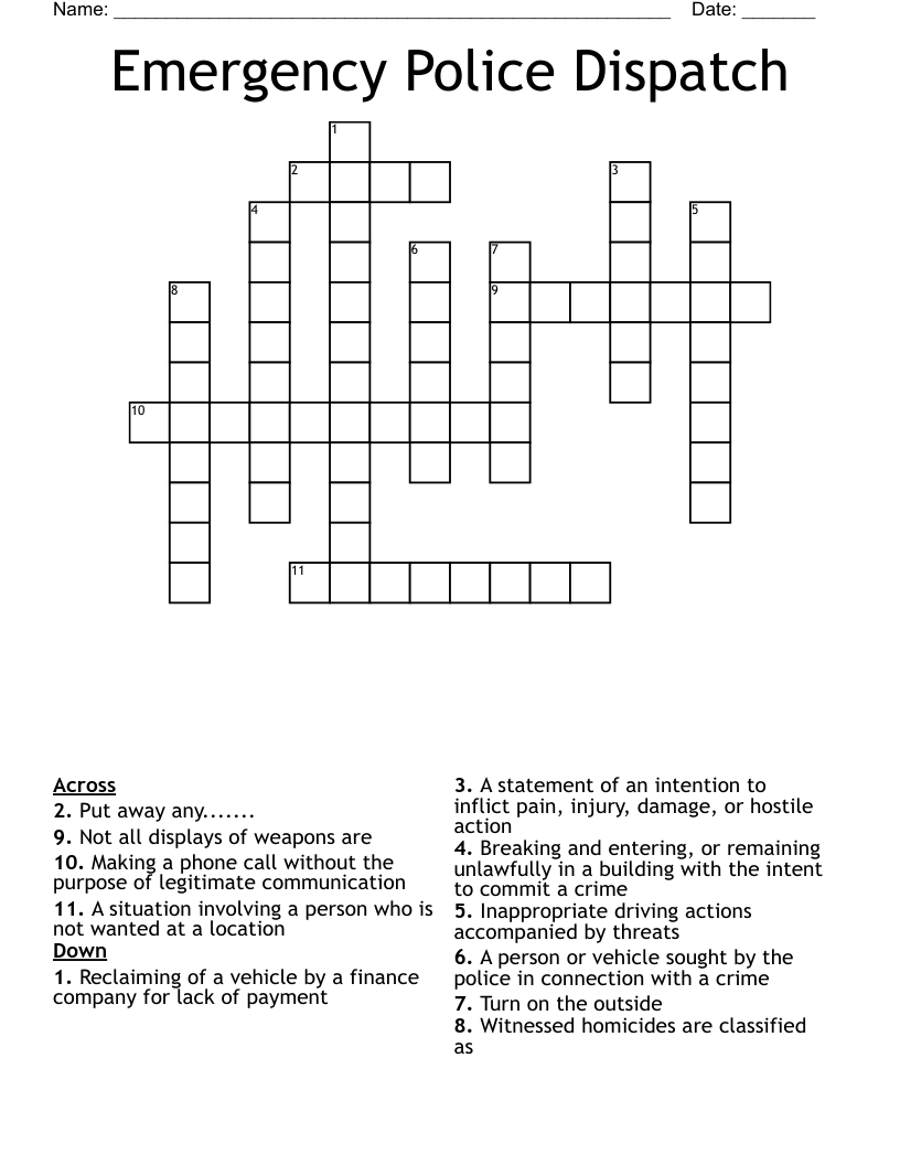 Emergency Police Dispatch Crossword WordMint Emergency Police Dispatch Crossword WordMint