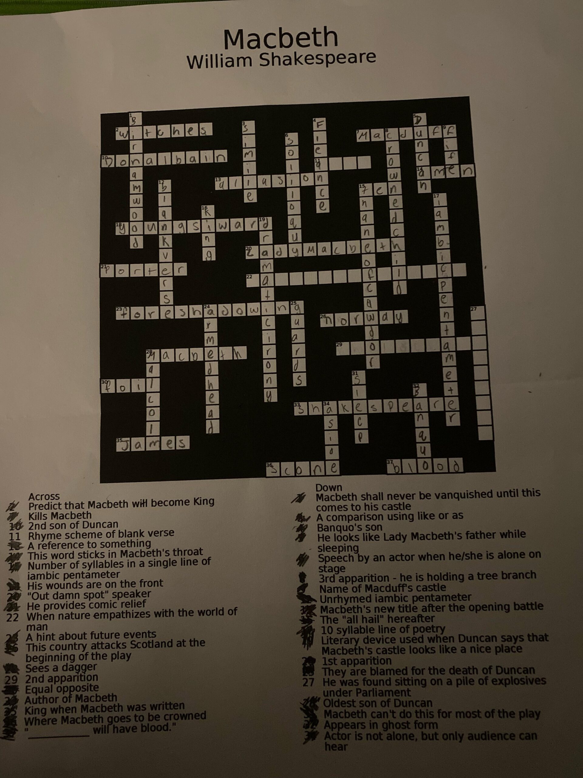 Macbeth Crossword Puzzle