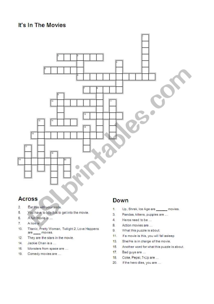 Movies Crossword Puzzles Printable