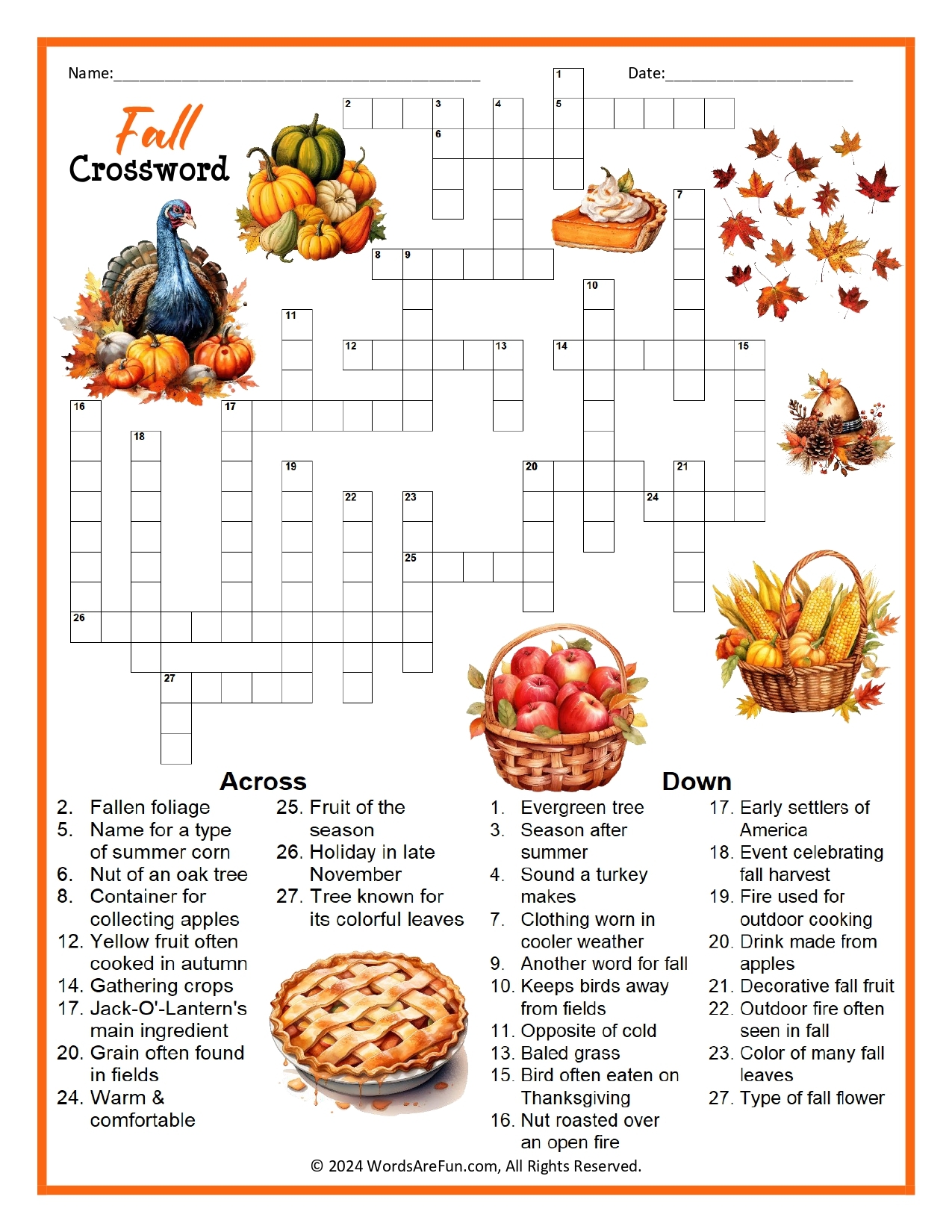 Fall Crossword Puzzle Fall Crossword Puzzle