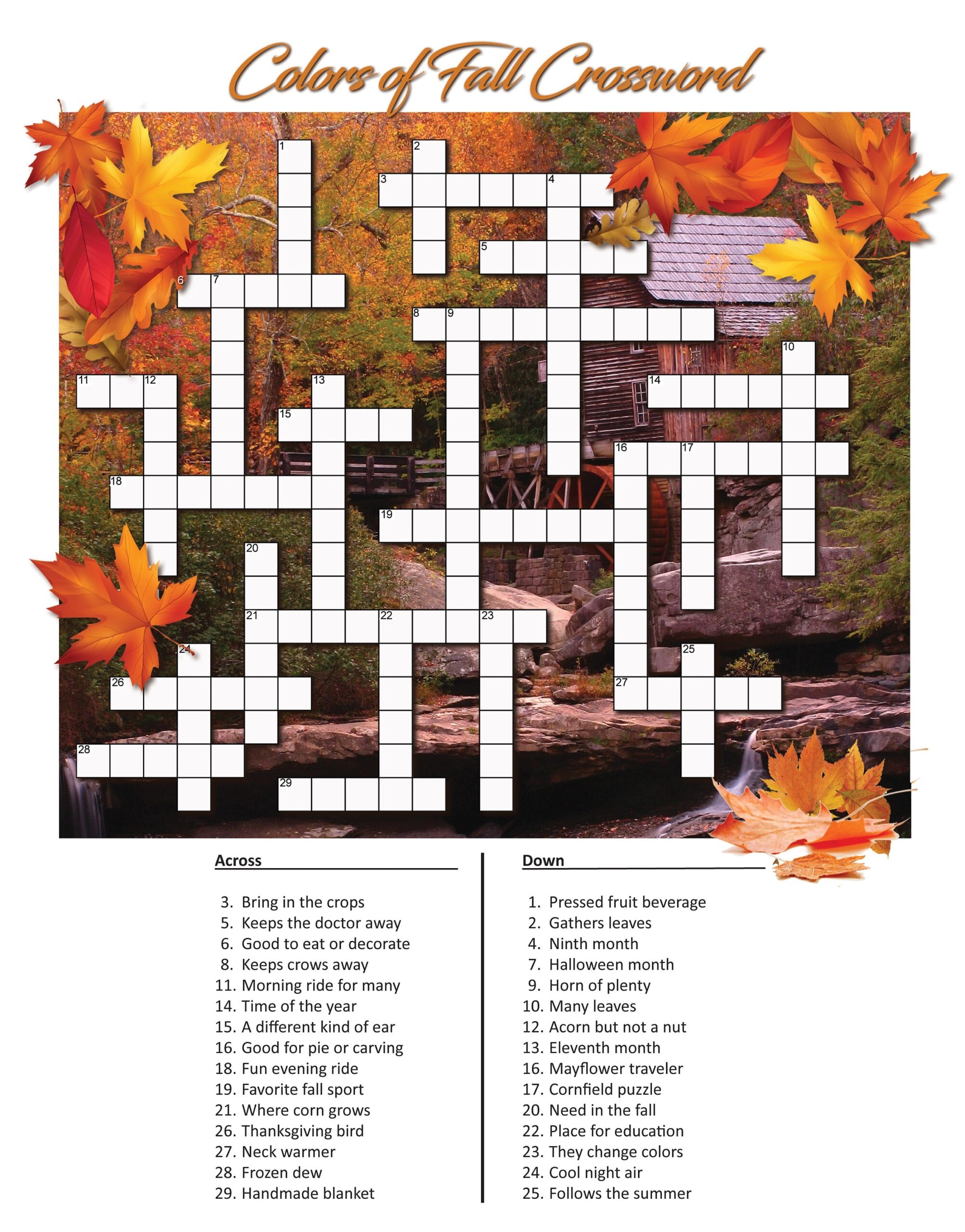 Fall Crossword Puzzle Etsy Fall Crossword Puzzle Etsy