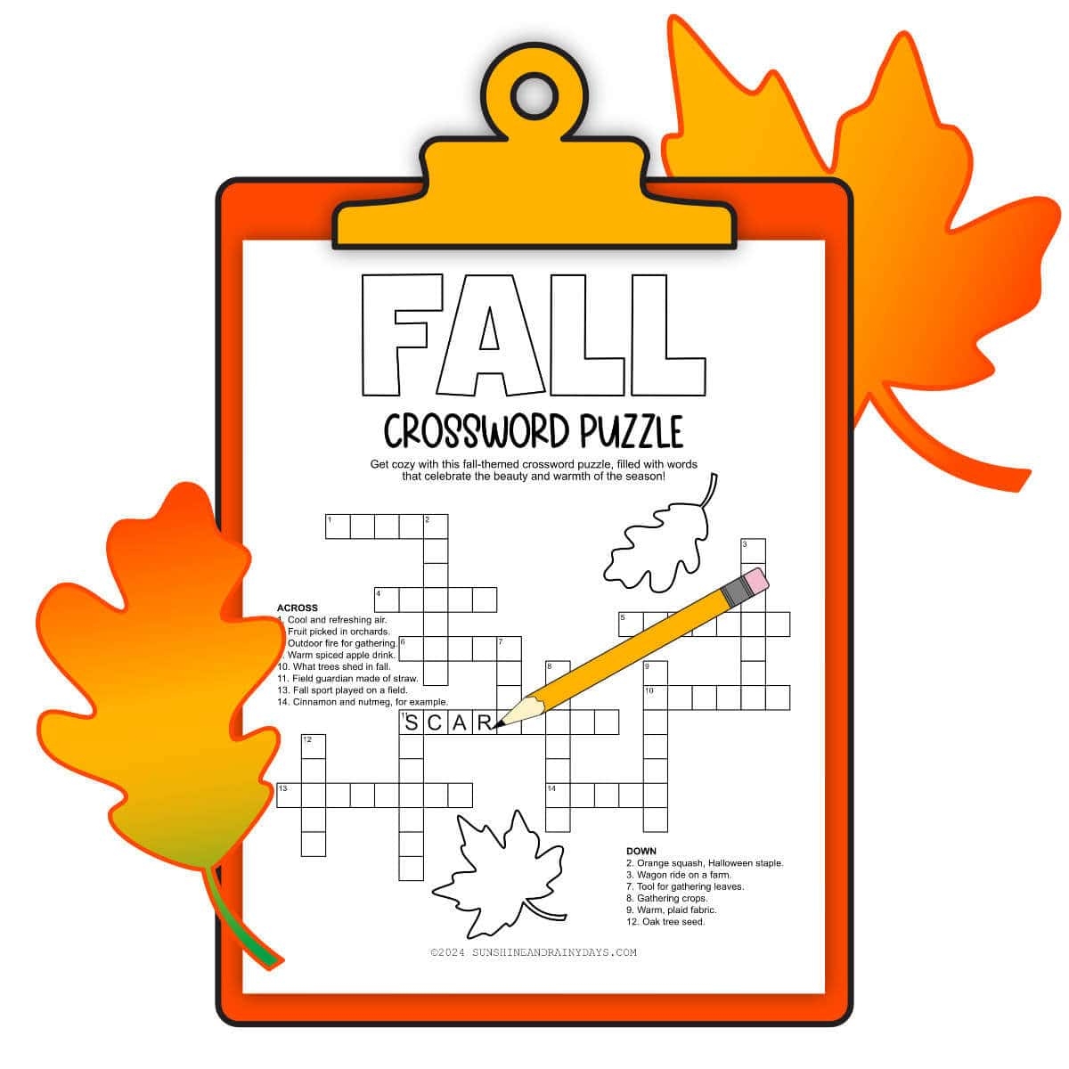 Fall Crossword Printable Free