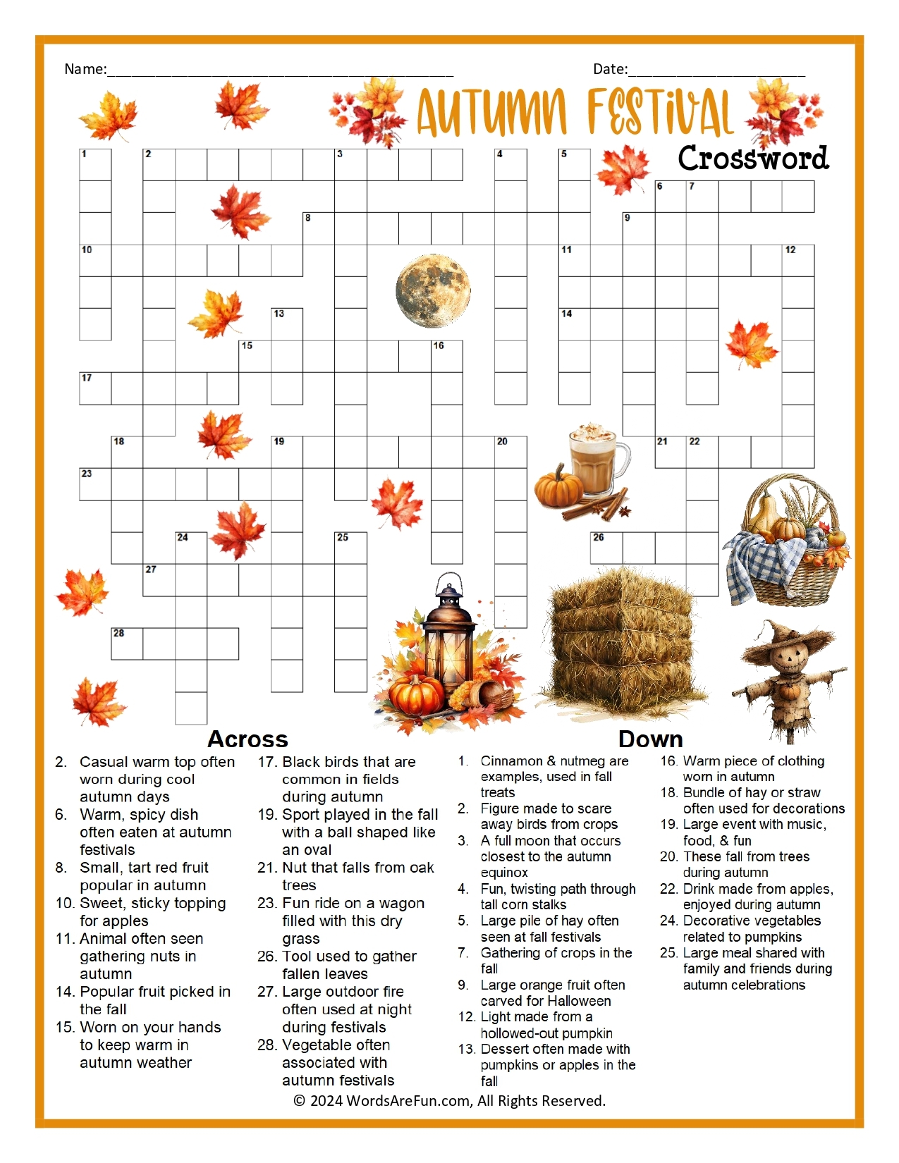 Fall Crossword Puzzle Printable