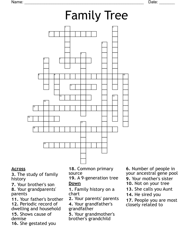 Family Crossword Puzzle Clue