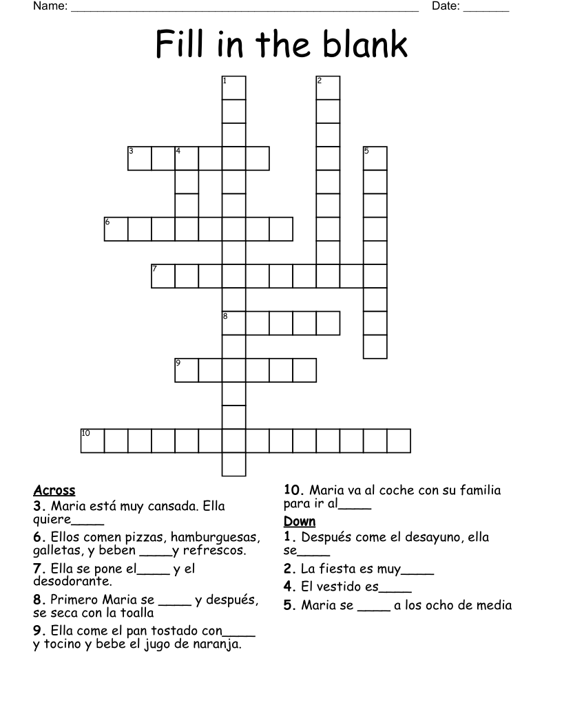 Fill In The Blank Crossword WordMint Fill In The Blank Crossword WordMint