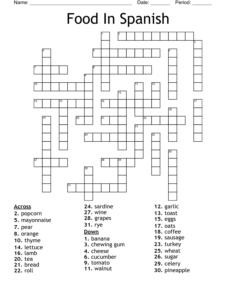 Spanish Crossword Puzzle Printable Spanish Crossword Puzzle Printable