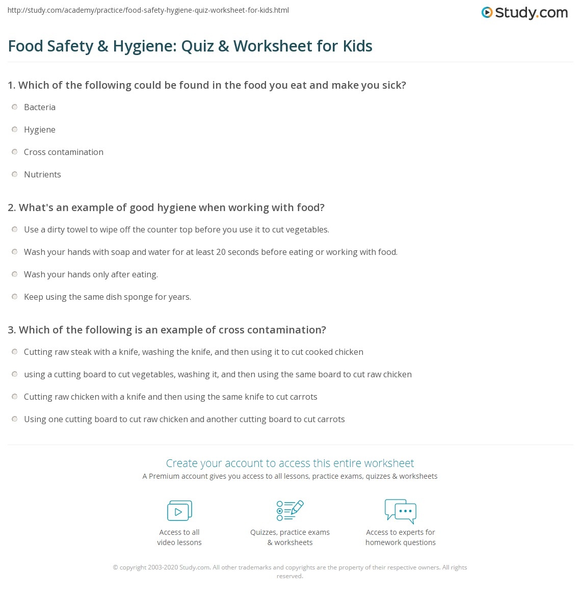 Food Safety Hygiene Quiz Worksheet For Kids Study Food Safety Hygiene Quiz Worksheet For Kids Study