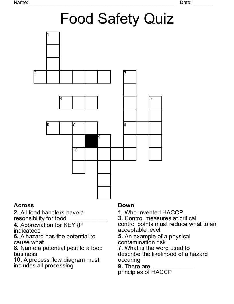 Food Safety Quiz Crossword WordMint Food Safety Quiz Crossword WordMint