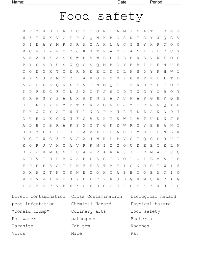 Food Safety Word Search WordMint