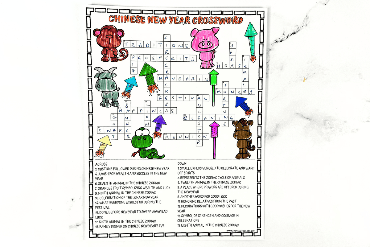Chinese New Year Crossword Puzzle Printable