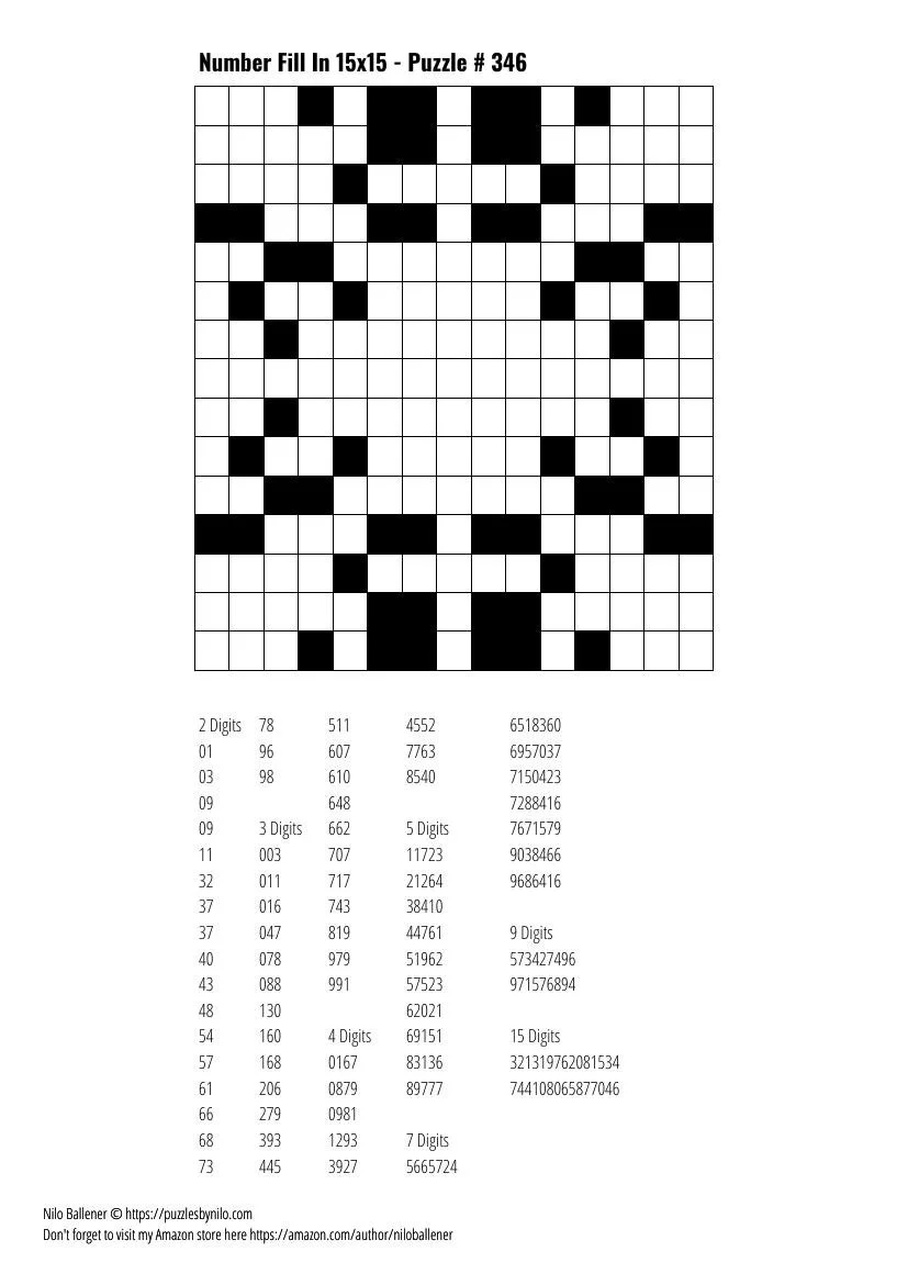 Free Downloadable Puzzle Number Fill In 15x15 346 Puzzles By Nilo Free Downloadable Puzzle Number Fill In 15x15 346 Puzzles By Nilo