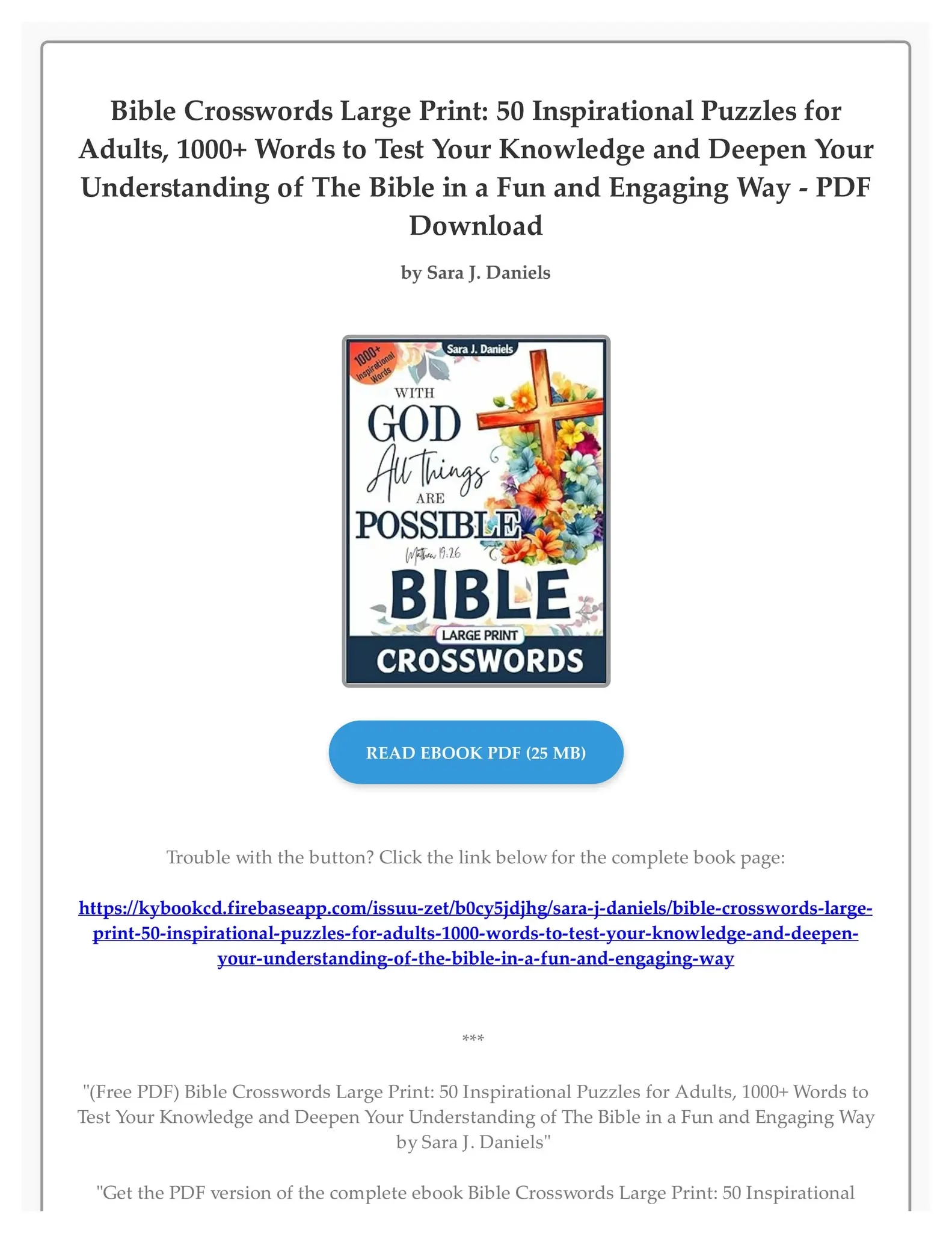 Free PDF Bible Crosswords Large Print 50 Inspirational Puzzles For Adults 1000 Words To Test Yo By GailDanielgg Issuu