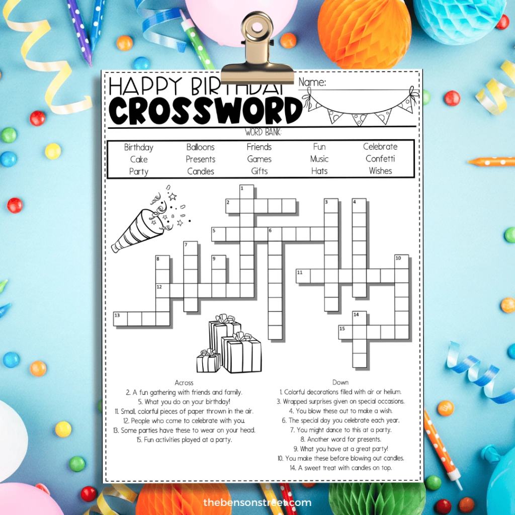 Birthday Crossword Puzzles Free Printable