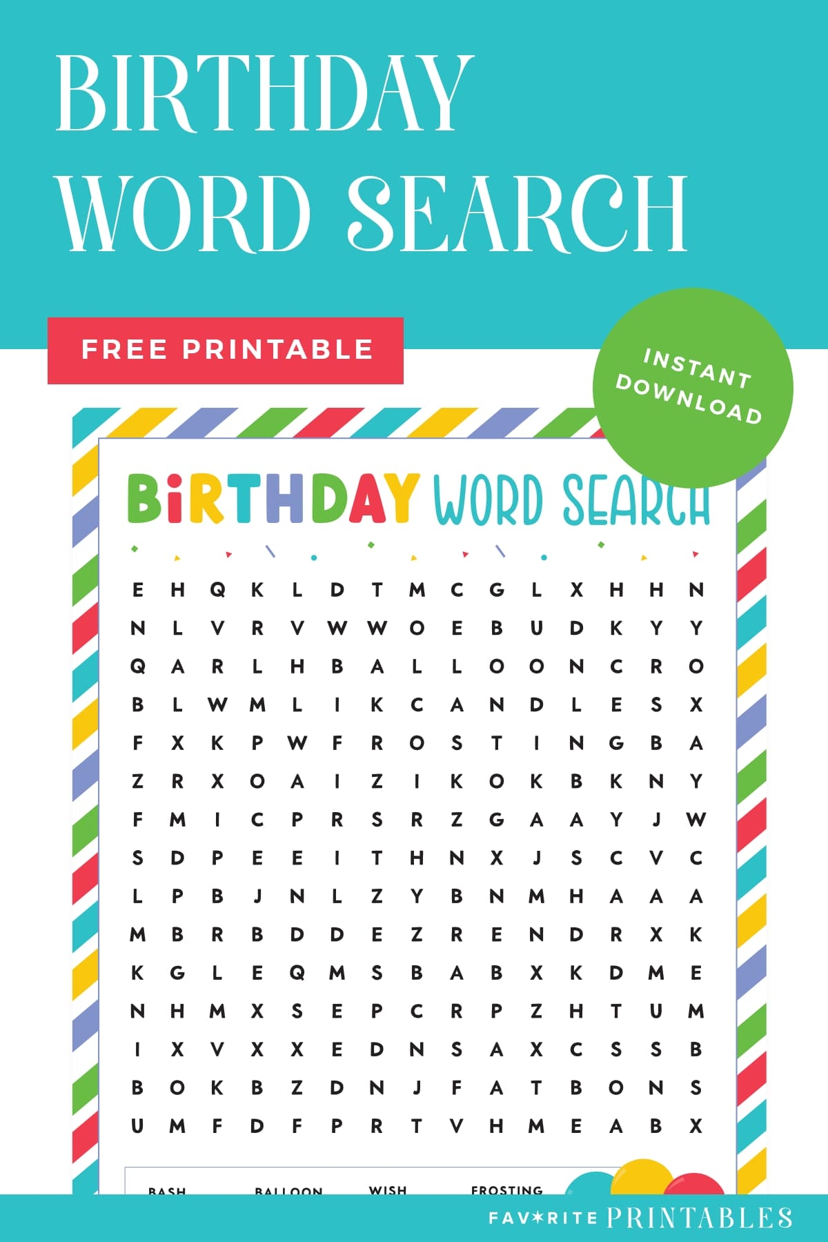 Free Printable Birthday Word Search Puzzles