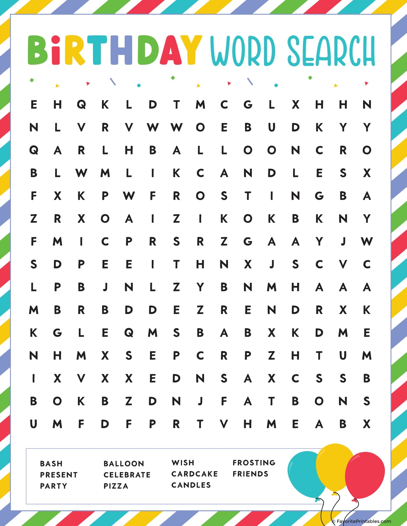 Free Printable Birthday Word Search For Kids Favorite Printables Free Printable Birthday Word Search For Kids Favorite Printables