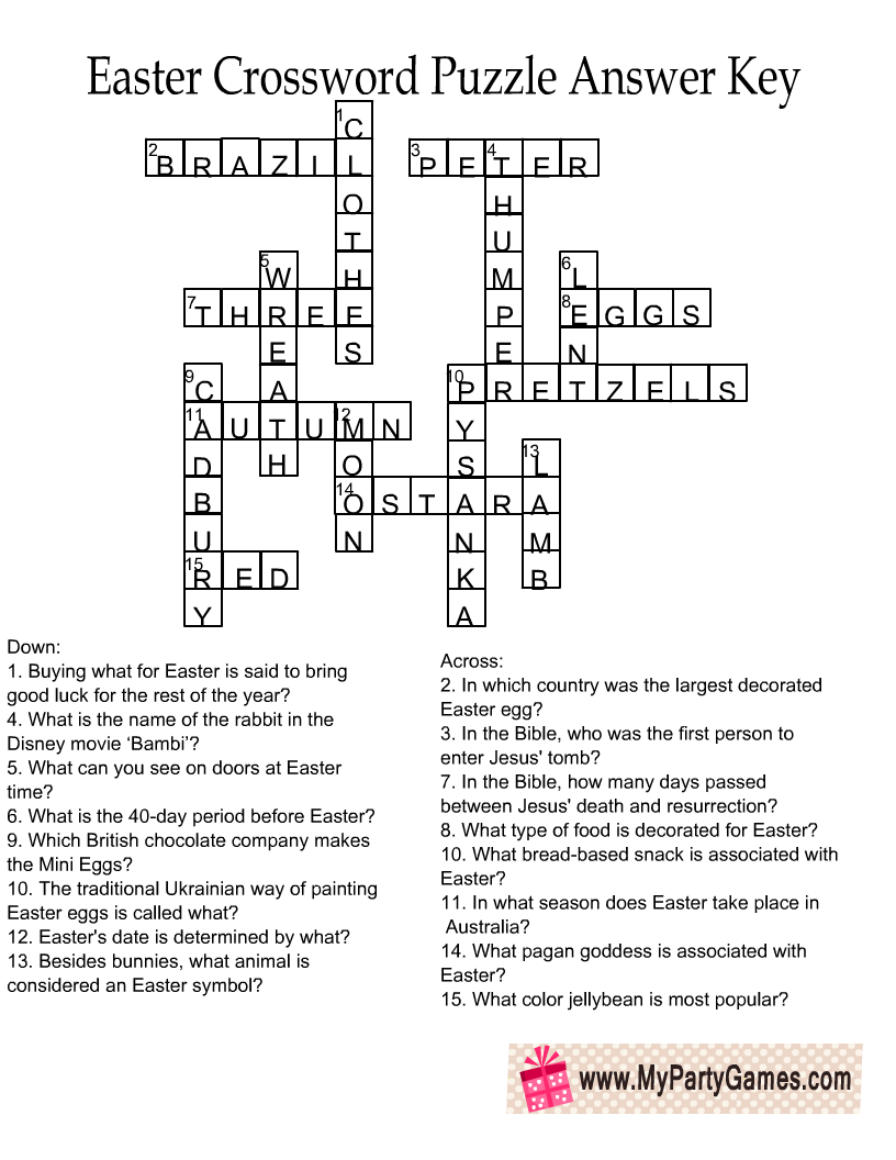 Easter Crossword Puzzles For Adults Printable