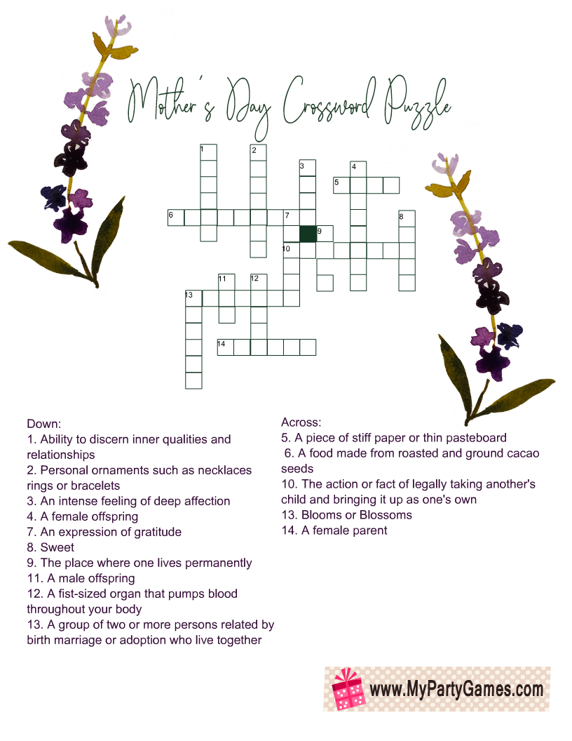 Mother's Day Crossword Puzzle Printable Mother's Day Crossword Puzzle Printable