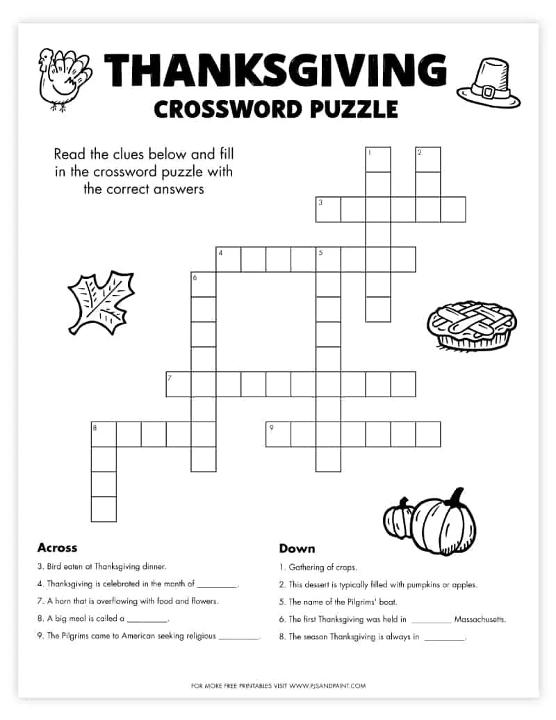 Free Printable Thanksgiving Crossword Puzzle Pjs And Paint Free Printable Thanksgiving Crossword Puzzle Pjs And Paint