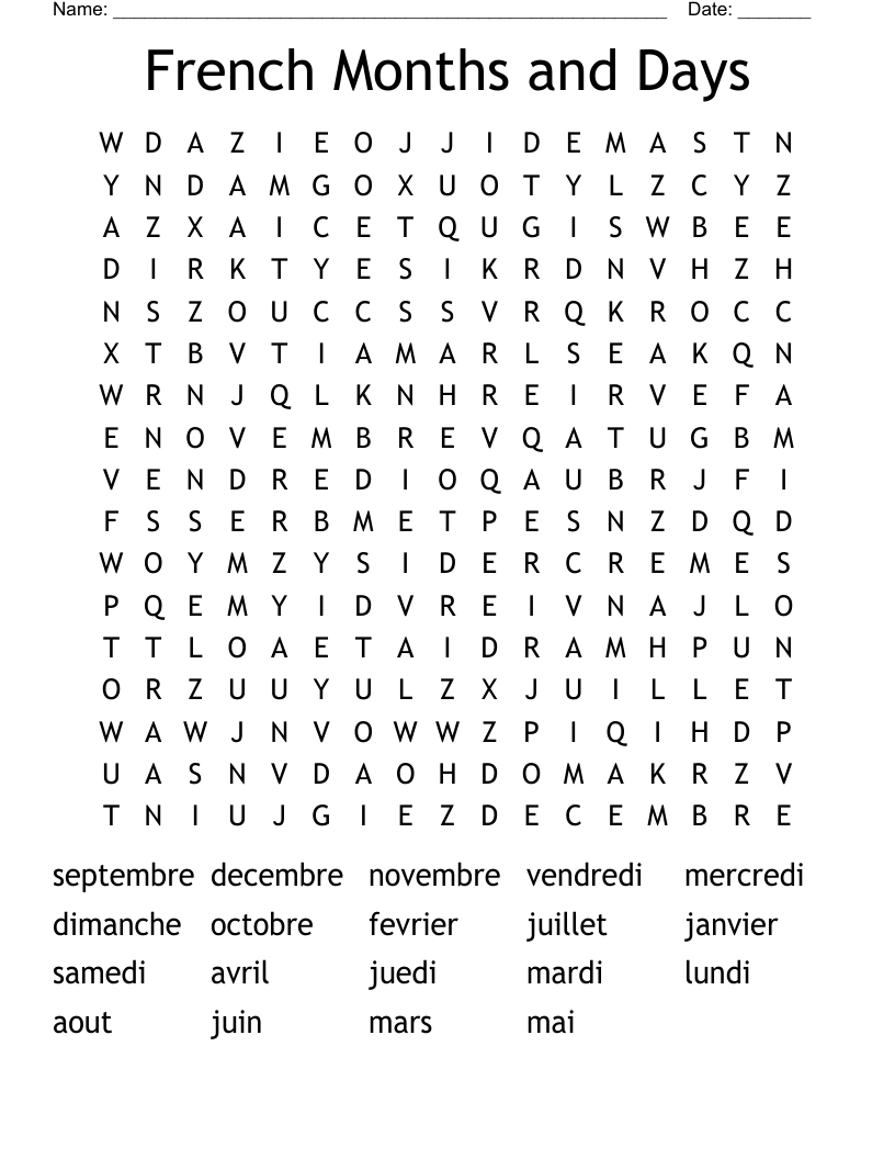 French Language Crosswords Word Searches Bingo Cards WordMint French Language Crosswords Word Searches Bingo Cards WordMint