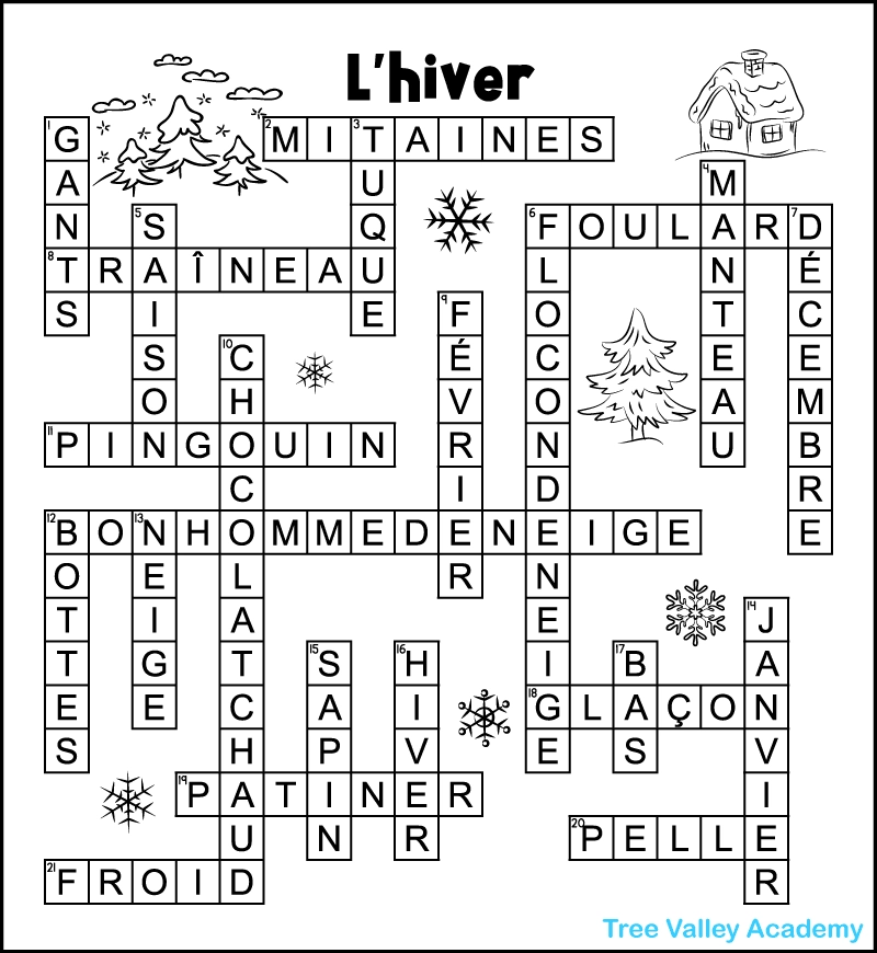 French Winter Crossword Puzzle Tree Valley Academy French Winter Crossword Puzzle Tree Valley Academy
