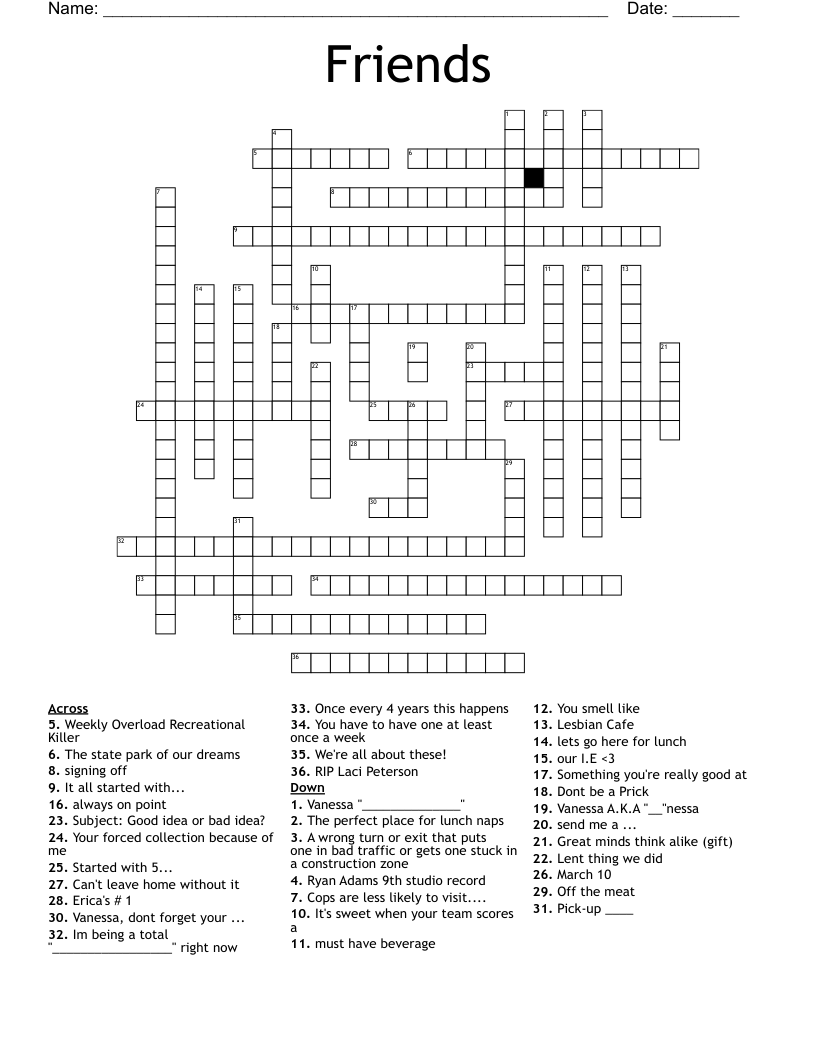 Friends Crossword WordMint