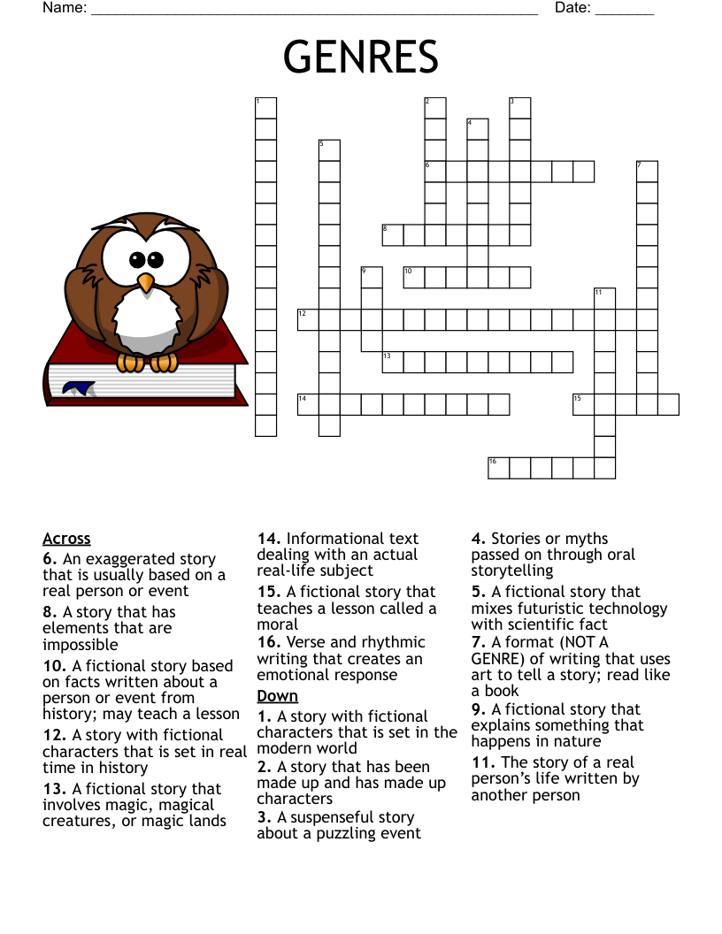GENRES Crossword WordMint GENRES Crossword WordMint
