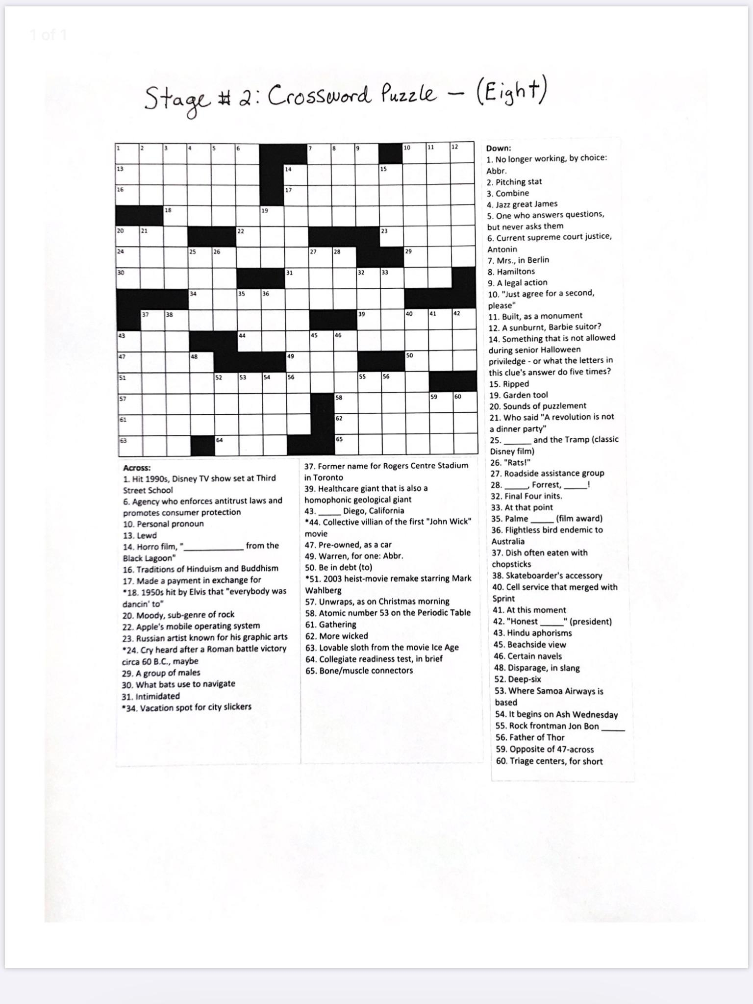 Printable Difficult Crossword Puzzles