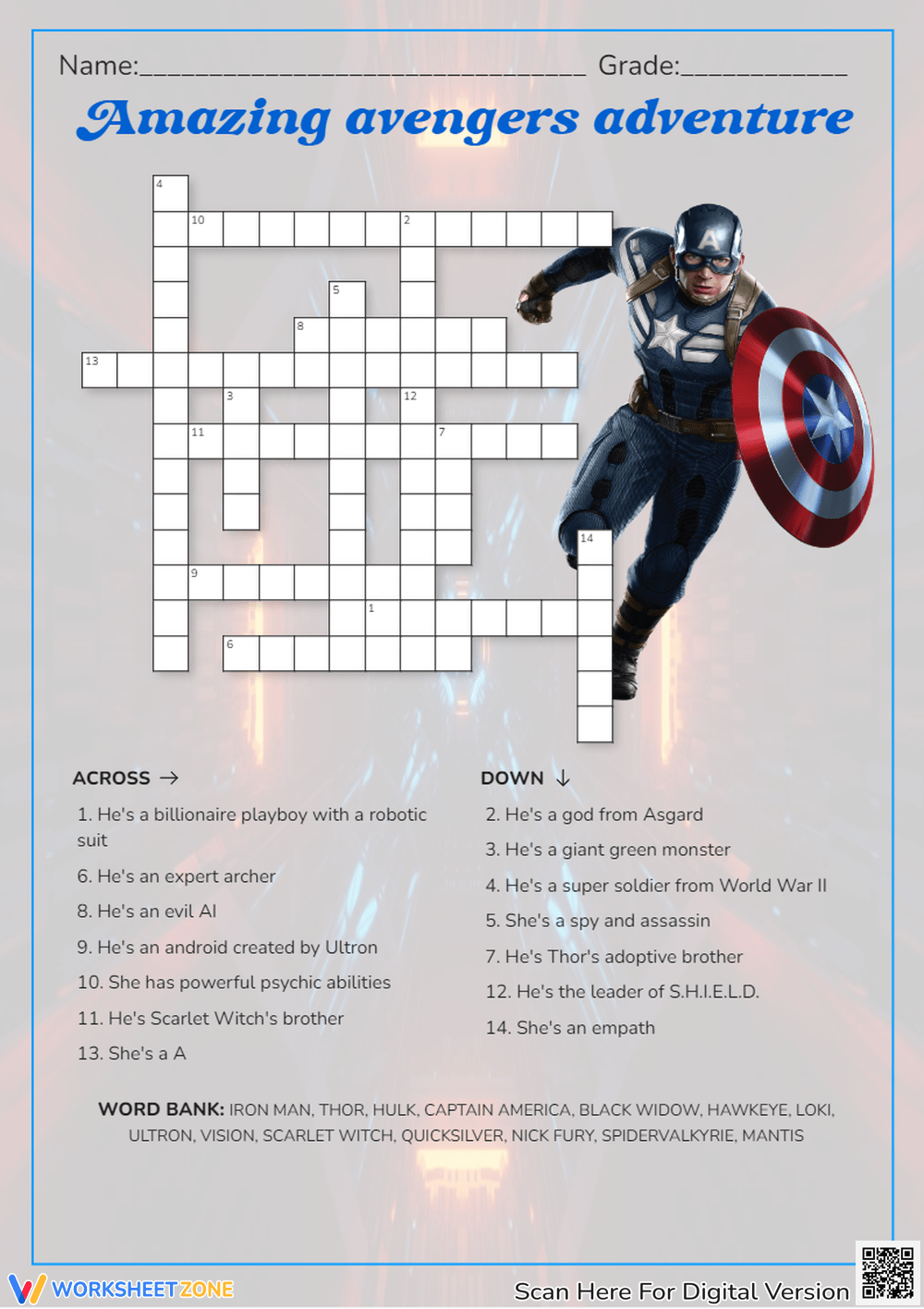 Marvel Crossword Puzzle Printable