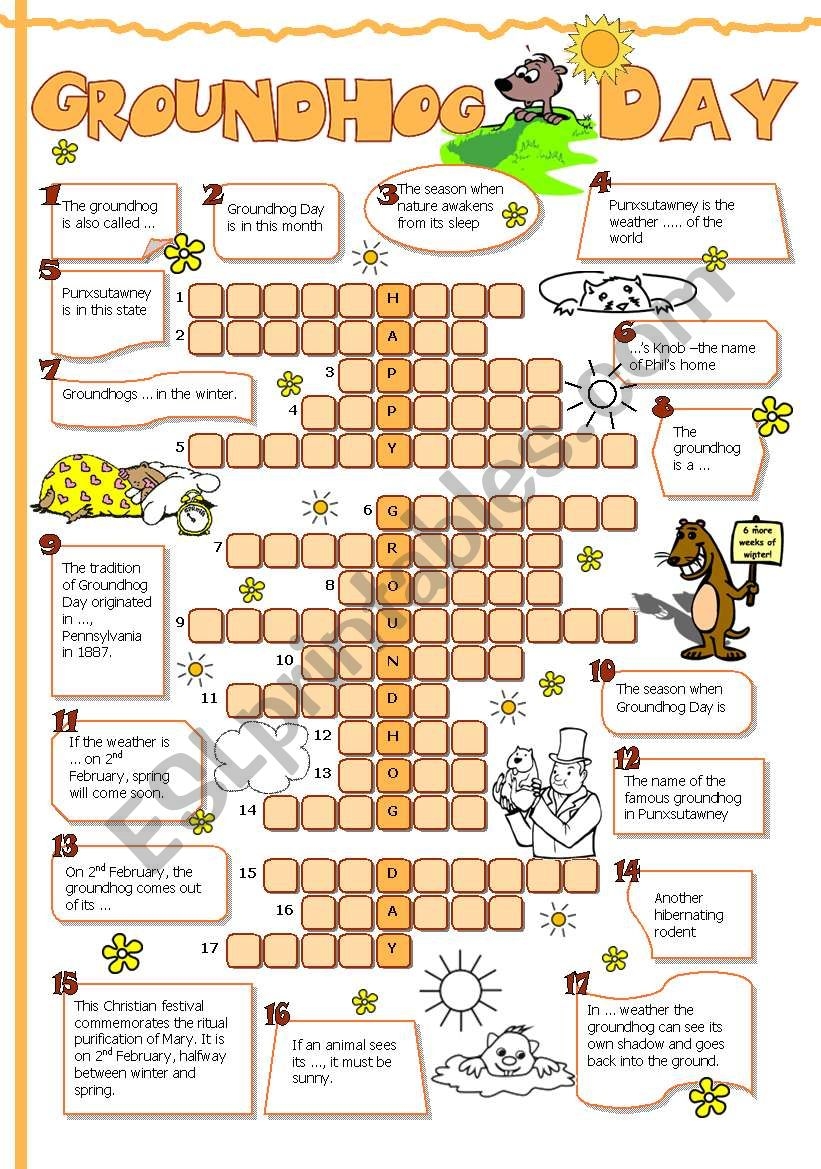 Groundhog Day Crossword ESL Worksheet By Tecus Groundhog Day Crossword ESL Worksheet By Tecus