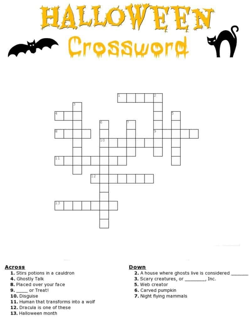Halloween Crossword Printable For Adults