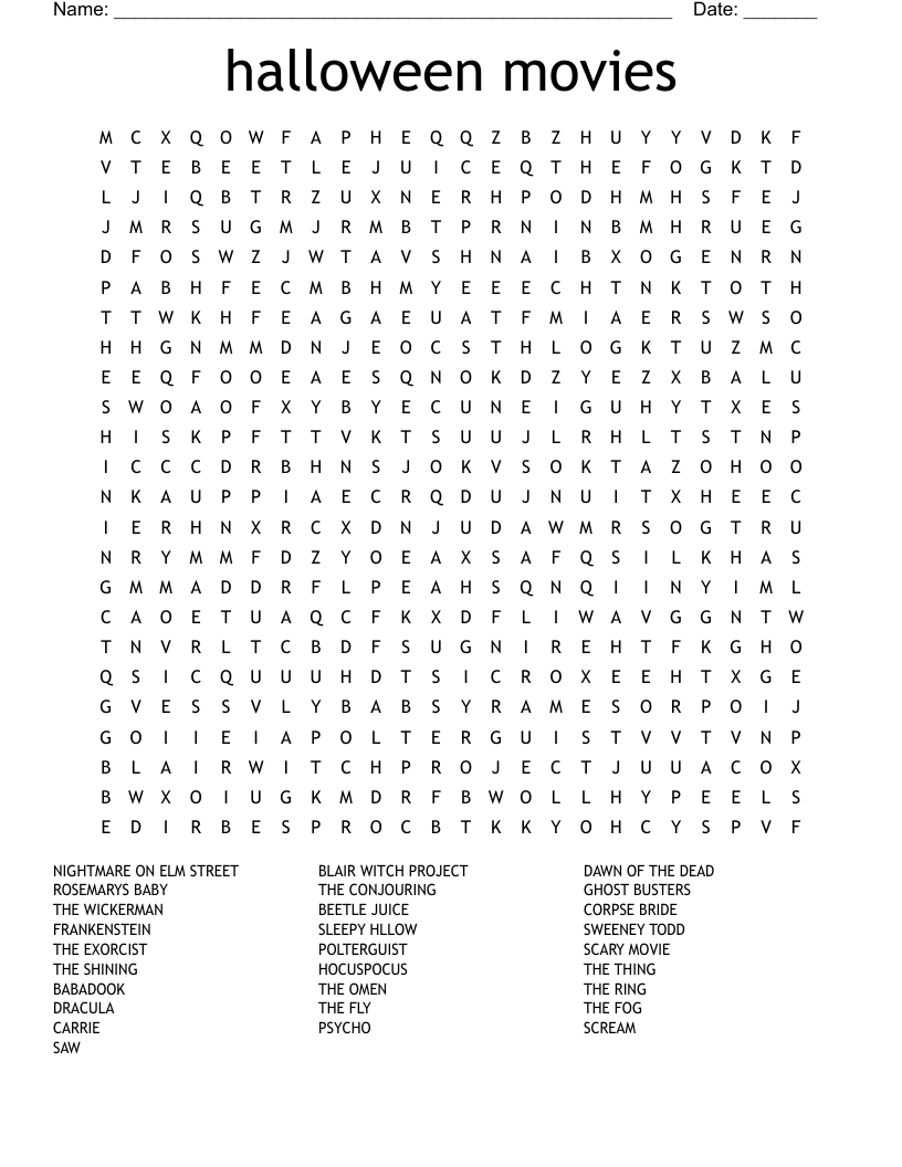 Horror Movie Crossword Puzzles Printable Horror Movie Crossword Puzzles Printable