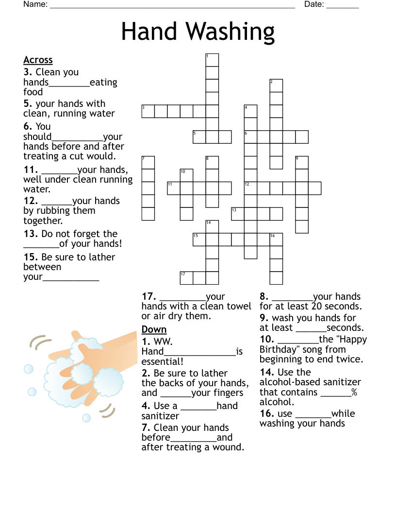 Hand Hygiene Crossword Puzzle WordMint