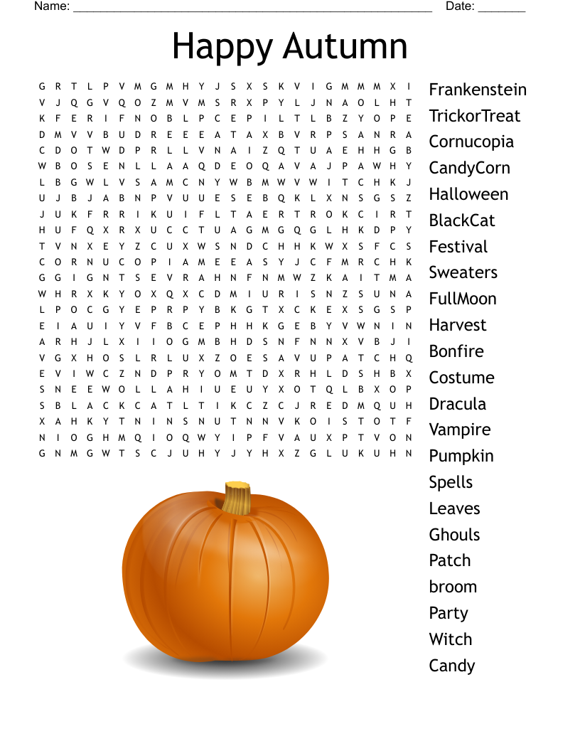 Autumn Word Search Printable