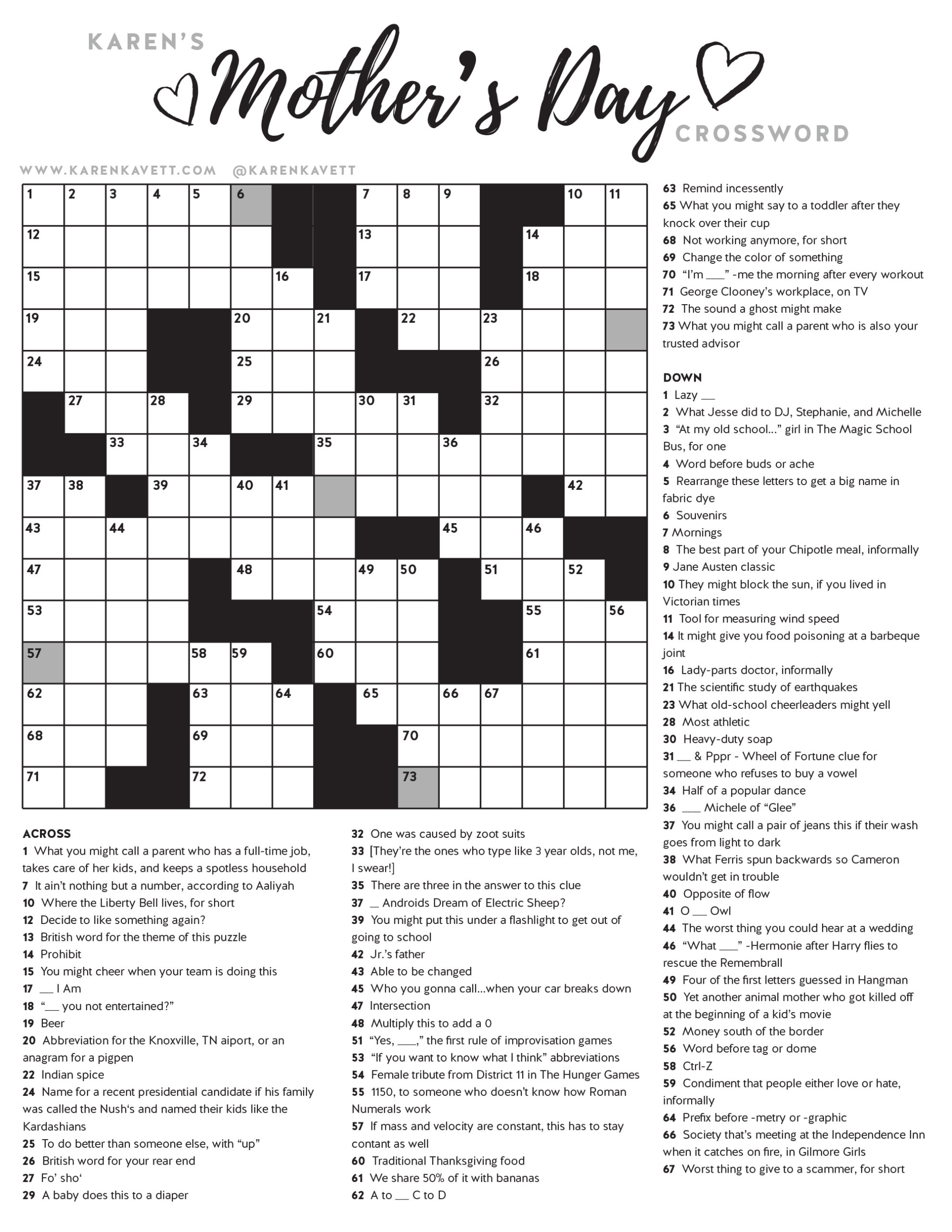 Happy Mother s Day Crossword Puzzle Karen Kavett Happy Mother s Day Crossword Puzzle Karen Kavett