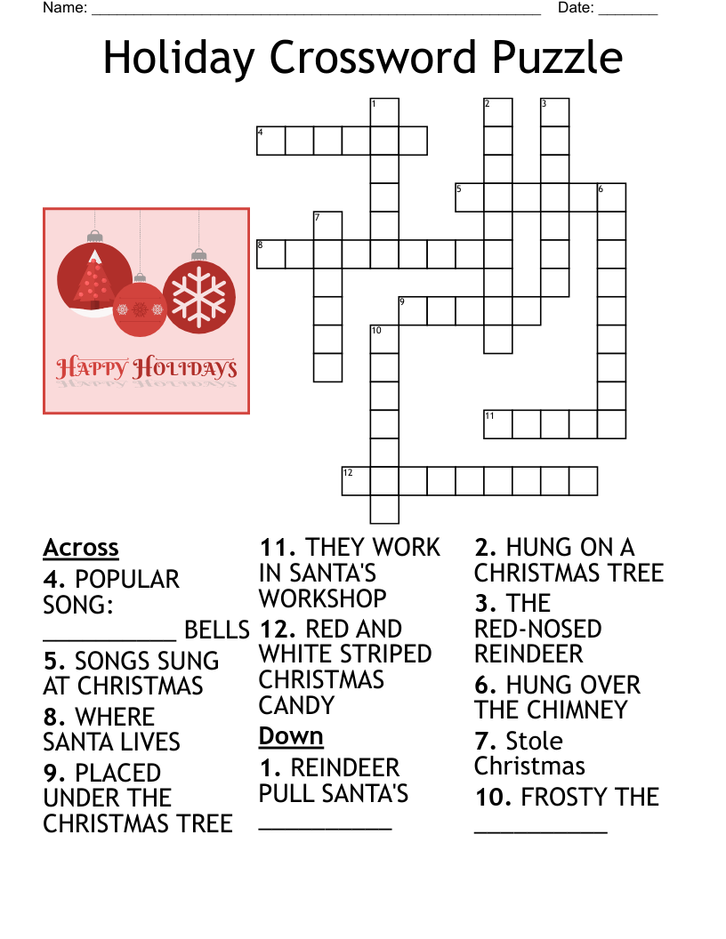 Holiday Info Crossword Printable Holiday Info Crossword Printable